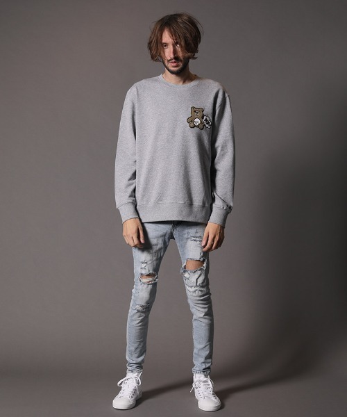 STUD MUFFIN（スタッドマフィン）の「msw847-9ozミドルゲージ裏毛  STUDベアワッペン  L-S プルオーバー（スウェット・メンズ・ブラック/杢グレー・4/2/3）」の15枚目の写真