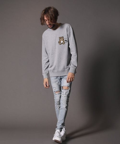 STUD MUFFIN（スタッドマフィン）の「msw847-9ozミドルゲージ裏毛  STUDベアワッペン  L-S プルオーバー（スウェット・メンズ・ブラック/杢グレー・4/2/3）」の6枚目の写真