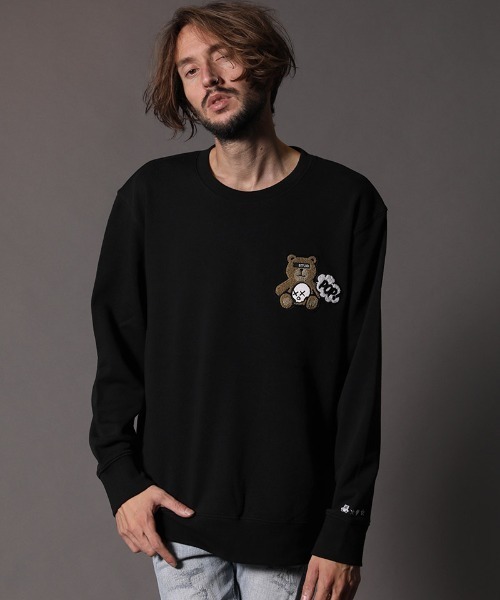 STUD MUFFIN（スタッドマフィン）の「msw847-9ozミドルゲージ裏毛  STUDベアワッペン  L-S プルオーバー（スウェット・メンズ・ブラック/杢グレー・4/2/3）」の3枚目の写真