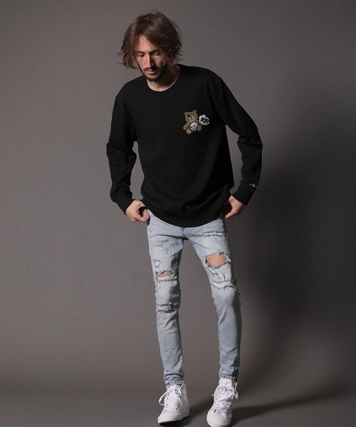 STUD MUFFIN（スタッドマフィン）の「msw847-9ozミドルゲージ裏毛  STUDベアワッペン  L-S プルオーバー（スウェット・メンズ・ブラック/杢グレー・4/2/3）」の5枚目の写真