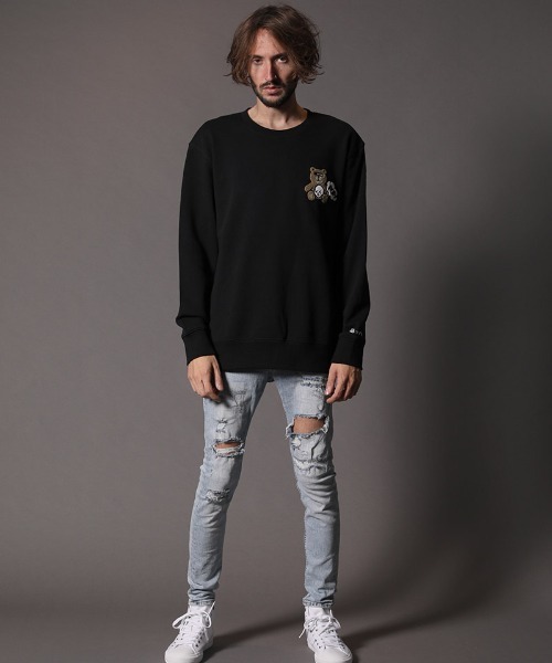 STUD MUFFIN（スタッドマフィン）の「msw847-9ozミドルゲージ裏毛  STUDベアワッペン  L-S プルオーバー（スウェット・メンズ・ブラック/杢グレー・4/2/3）」の11枚目の写真