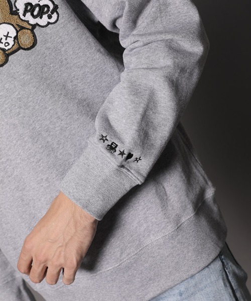 STUD MUFFIN（スタッドマフィン）の「msw847-9ozミドルゲージ裏毛  STUDベアワッペン  L-S プルオーバー（スウェット・メンズ・ブラック/杢グレー・4/2/3）」の13枚目の写真