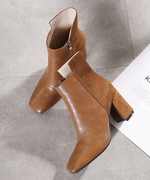 Futier land（フューティアランド）の「バックロング配色スクエアトゥショートブーツ（ブーツ・レディース・ブラック/ブラウン/キャメル/チャコールグレー・36/37/38/39/40）」の4枚目の写真