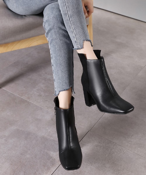 Futier land（フューティアランド）の「バックロング配色スクエアトゥショートブーツ（ブーツ・レディース・ブラック/ブラウン/キャメル/チャコールグレー・36/37/38/39/40）」の5枚目の写真