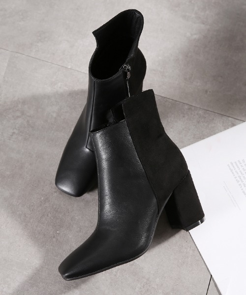 Futier land（フューティアランド）の「バックロング配色スクエアトゥショートブーツ（ブーツ・レディース・ブラック/ブラウン/キャメル/チャコールグレー・36/37/38/39/40）」の6枚目の写真