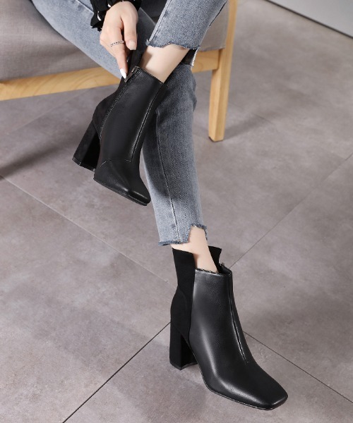 Futier land（フューティアランド）の「バックロング配色スクエアトゥショートブーツ（ブーツ・レディース・ブラック/ブラウン/キャメル/チャコールグレー・36/37/38/39/40）」の7枚目の写真