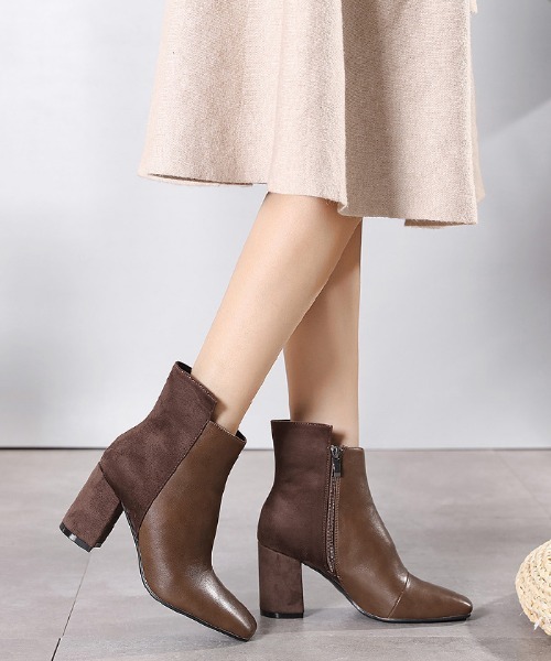 Futier land（フューティアランド）の「バックロング配色スクエアトゥショートブーツ（ブーツ・レディース・ブラック/ブラウン/キャメル/チャコールグレー・36/37/38/39/40）」の9枚目の写真