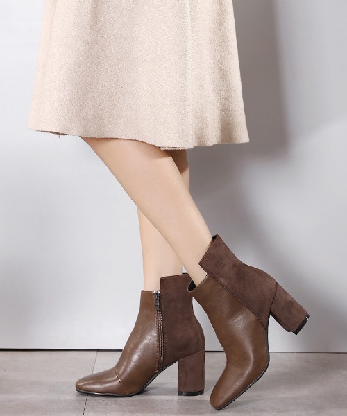 Futier land（フューティアランド）の「バックロング配色スクエアトゥショートブーツ（ブーツ・レディース・ブラック/ブラウン/キャメル/チャコールグレー・36/37/38/39/40）」の10枚目の写真