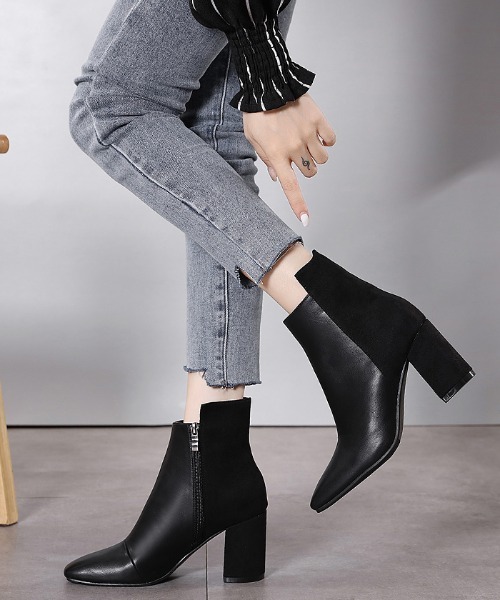 Futier land（フューティアランド）の「バックロング配色スクエアトゥショートブーツ（ブーツ・レディース・ブラック/ブラウン/キャメル/チャコールグレー・36/37/38/39/40）」の14枚目の写真