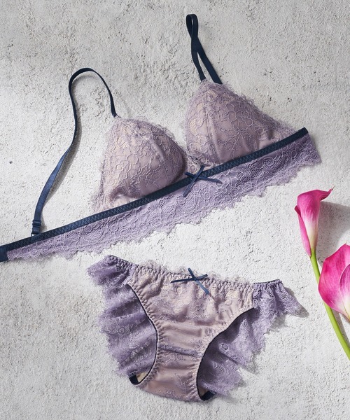 YU'NOW（ユナウ）の「【ノンワイヤーでリラックス】アイラッシュレースのブラレット＆ショーツセット（ブラ&ショーツ・レディース・ブラック/サックスブルー/オレンジ/アイボリー/カーキ/ピンク/ダークブルー/マスタード/ターコイズブルー/イエロー・SMALL/MEDIUM/LARGE/X-LARGE）」の6枚目の写真