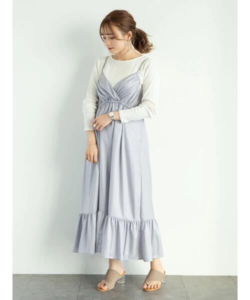 earth music&ecology（アースミュージックアンドエコロジー）の「カシュクールキャミワンピース ＊（ワンピース・レディース・ブラウン/サックスブルー/ピンク・FREE）」の11枚目の写真