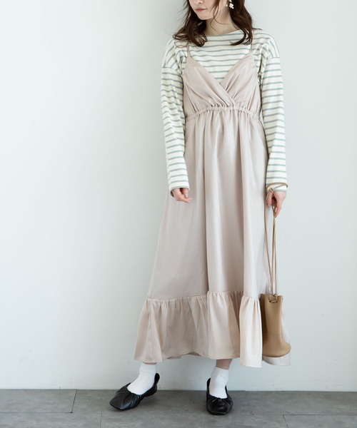 earth music&ecology（アースミュージックアンドエコロジー）の「カシュクールキャミワンピース ＊（ワンピース・レディース・ブラウン/サックスブルー/ピンク・FREE）」の7枚目の写真