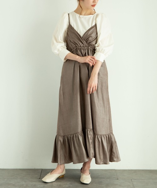 earth music&ecology（アースミュージックアンドエコロジー）の「カシュクールキャミワンピース ＊（ワンピース・レディース・ブラウン/サックスブルー/ピンク・FREE）」の4枚目の写真