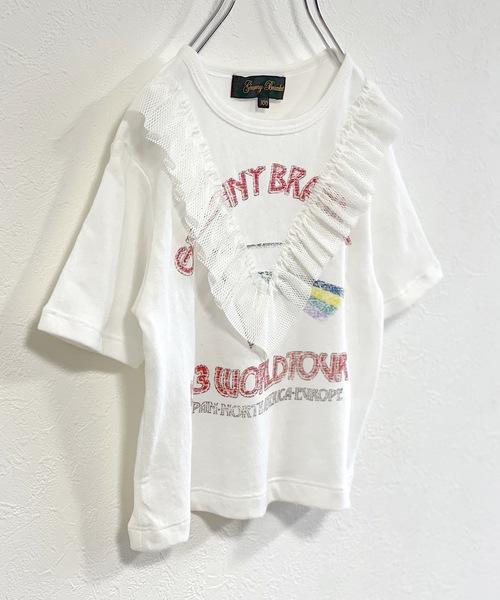 Granny Branket(グラニーブランケット)の「メッシュフリルバンドT(90~140cm)(Tシャツ/カットソー・キッズ・ブラック/オフホワイト・90/100/110/130/120/140)」の1枚目の写真