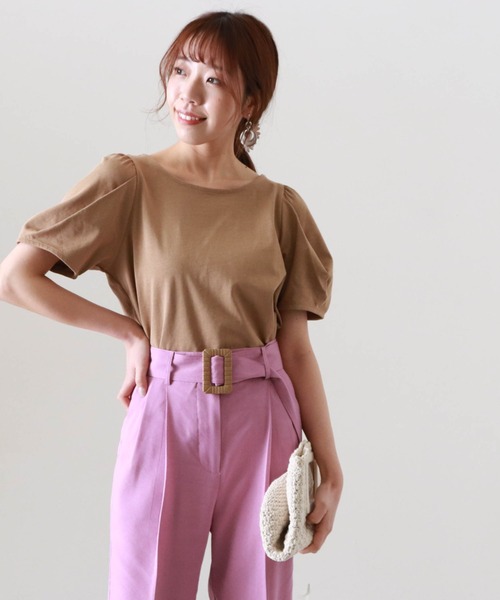 Cheek（チーク）の「タックスリーブＴＯＰＳ（Tシャツ/カットソー・レディース・キャメル/クリーム/パープル・MEDIUM）」の3枚目の写真