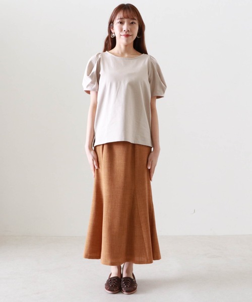 Cheek（チーク）の「タックスリーブＴＯＰＳ（Tシャツ/カットソー・レディース・キャメル/クリーム/パープル・MEDIUM）」の19枚目の写真