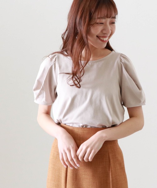 Cheek（チーク）の「タックスリーブＴＯＰＳ（Tシャツ/カットソー・レディース・キャメル/クリーム/パープル・MEDIUM）」の4枚目の写真