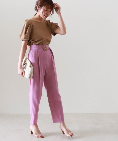 Cheek（チーク）の「タックスリーブＴＯＰＳ（Tシャツ/カットソー・レディース・キャメル/クリーム/パープル・MEDIUM）」の21枚目の写真