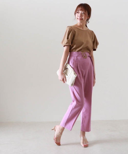 Cheek（チーク）の「タックスリーブＴＯＰＳ（Tシャツ/カットソー・レディース・キャメル/クリーム/パープル・MEDIUM）」の5枚目の写真