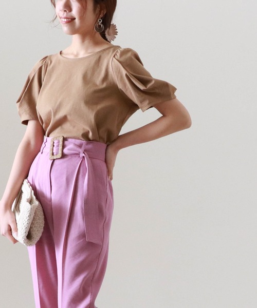 Cheek（チーク）の「タックスリーブＴＯＰＳ（Tシャツ/カットソー・レディース・キャメル/クリーム/パープル・MEDIUM）」の8枚目の写真