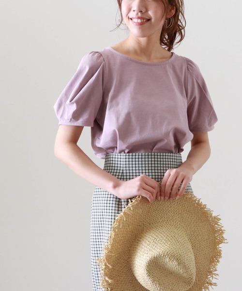 Cheek（チーク）の「タックスリーブＴＯＰＳ（Tシャツ/カットソー・レディース・キャメル/クリーム/パープル・MEDIUM）」の7枚目の写真