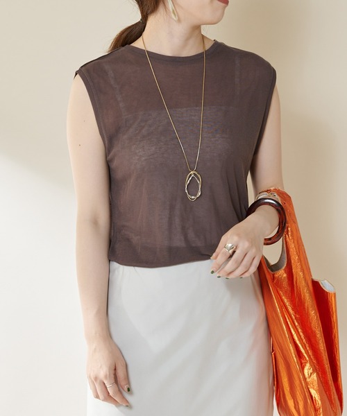 SHENERY（シーナリー）の「ルーズノースリーブカットソー（Tシャツ/カットソー・レディース・ライトグレー/ブラック/オフホワイト/グレー系その他・FREE）」の4枚目の写真