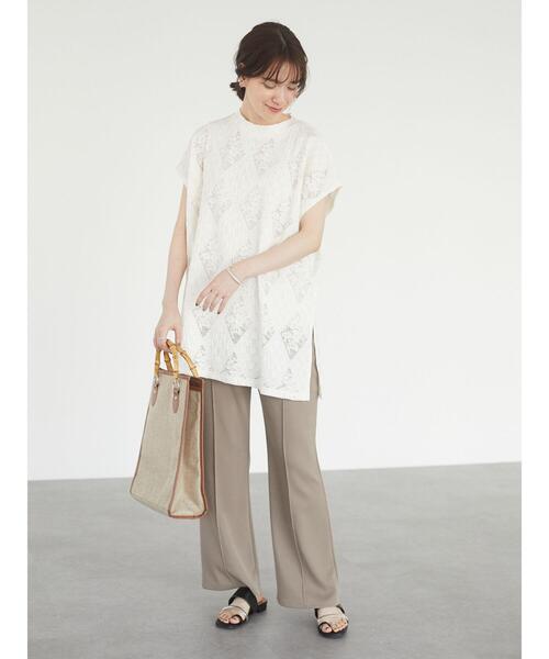 Sugar spoon（シュガースプーン）の「・SUGAR SPOON ダイヤレースチュニック＊（Tシャツ/カットソー・レディース・ブラック/サックスブルー/ピンク/アイボリー・FREE）」の5枚目の写真