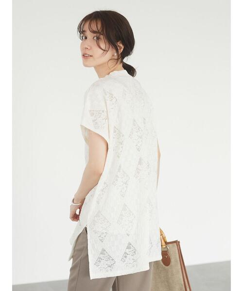 Sugar spoon（シュガースプーン）の「・SUGAR SPOON ダイヤレースチュニック＊（Tシャツ/カットソー・レディース・ブラック/サックスブルー/ピンク/アイボリー・FREE）」の9枚目の写真