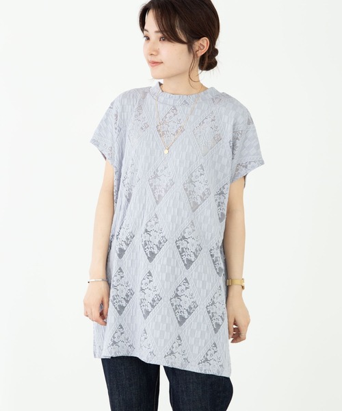 Sugar spoon（シュガースプーン）の「・SUGAR SPOON ダイヤレースチュニック＊（Tシャツ/カットソー・レディース・ブラック/サックスブルー/ピンク/アイボリー・FREE）」の4枚目の写真