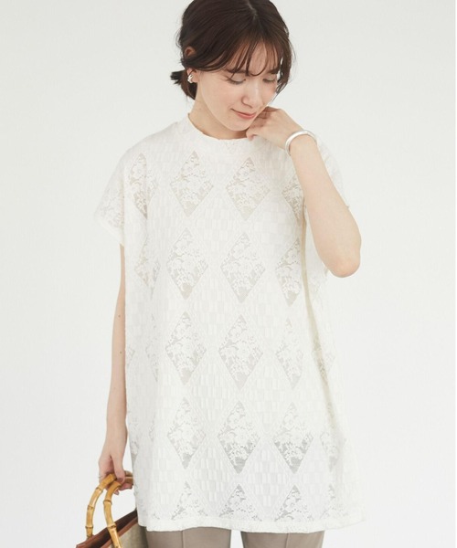 Sugar spoon（シュガースプーン）の「・SUGAR SPOON ダイヤレースチュニック＊（Tシャツ/カットソー・レディース・ブラック/サックスブルー/ピンク/アイボリー・FREE）」の2枚目の写真