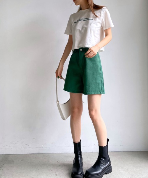 Opinion korean town（オピニオン コリアン タウン）の「Denim shorts（デニムパンツ・レディース・サーモンピンク/グリーン/ブラック/ベージュ/オレンジ/ライトブルー・S/L/M）」の4枚目の写真