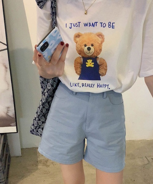 Opinion korean town（オピニオン コリアン タウン）の「Denim shorts（デニムパンツ・レディース・サーモンピンク/グリーン/ブラック/ベージュ/オレンジ/ライトブルー・S/L/M）」の21枚目の写真