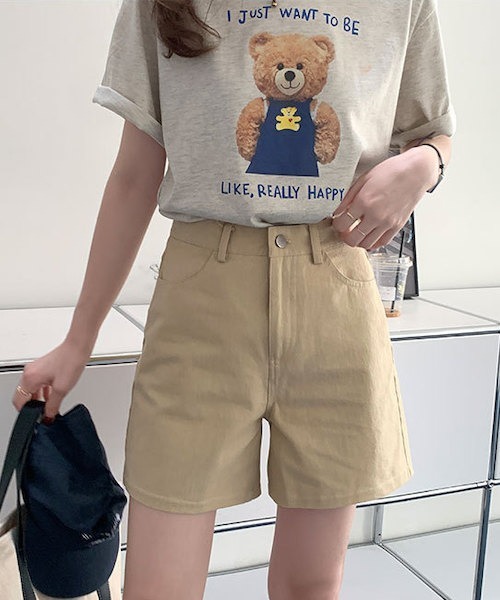 Opinion korean town（オピニオン コリアン タウン）の「Denim shorts（デニムパンツ・レディース・サーモンピンク/グリーン/ブラック/ベージュ/オレンジ/ライトブルー・S/L/M）」の10枚目の写真