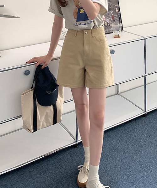 Opinion korean town（オピニオン コリアン タウン）の「Denim shorts（デニムパンツ・レディース・サーモンピンク/グリーン/ブラック/ベージュ/オレンジ/ライトブルー・S/L/M）」の17枚目の写真