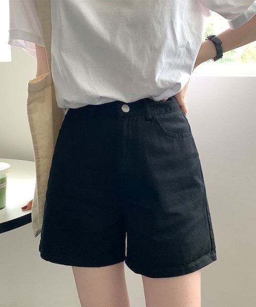 Opinion korean town（オピニオン コリアン タウン）の「Denim shorts（デニムパンツ・レディース・サーモンピンク/グリーン/ブラック/ベージュ/オレンジ/ライトブルー・S/L/M）」の16枚目の写真