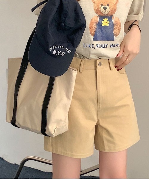 Opinion korean town（オピニオン コリアン タウン）の「Denim shorts（デニムパンツ・レディース・サーモンピンク/グリーン/ブラック/ベージュ/オレンジ/ライトブルー・S/L/M）」の13枚目の写真