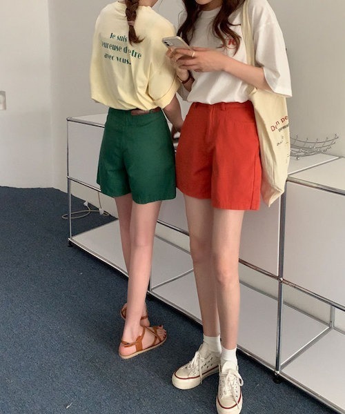 Opinion korean town（オピニオン コリアン タウン）の「Denim shorts（デニムパンツ・レディース・サーモンピンク/グリーン/ブラック/ベージュ/オレンジ/ライトブルー・S/L/M）」の20枚目の写真