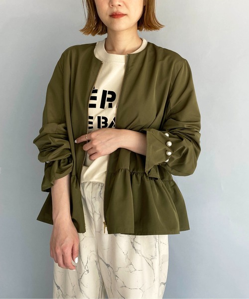 PICCIN（ピッチン）の「袖パールペプラムジップブルゾン（ブルゾン・レディース・ブラック/ベージュ/カーキ・M）」の10枚目の写真