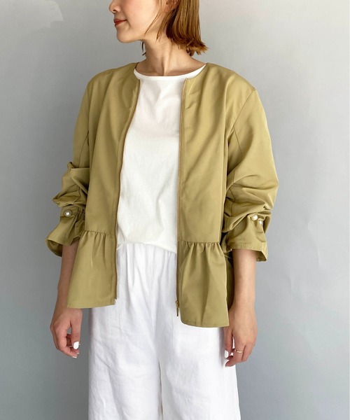 PICCIN（ピッチン）の「袖パールペプラムジップブルゾン（ブルゾン・レディース・ブラック/ベージュ/カーキ・M）」の5枚目の写真