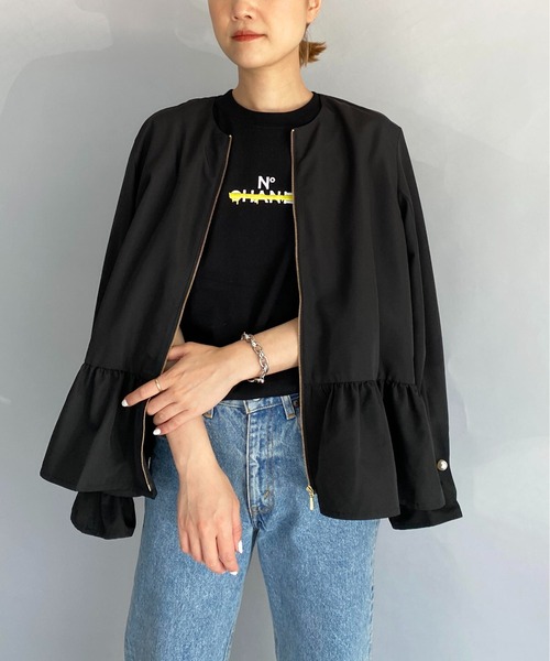 PICCIN（ピッチン）の「袖パールペプラムジップブルゾン（ブルゾン・レディース・ブラック/ベージュ/カーキ・M）」の8枚目の写真