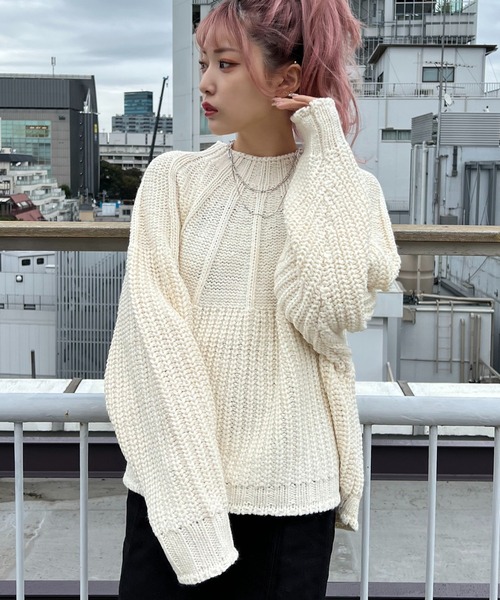 RASVOA（ラスボア）の「【WEB限定】ライン編みデザインニット（ニット/セーター・レディース・ブラック/アイボリー/モカ・FREE）」の6枚目の写真