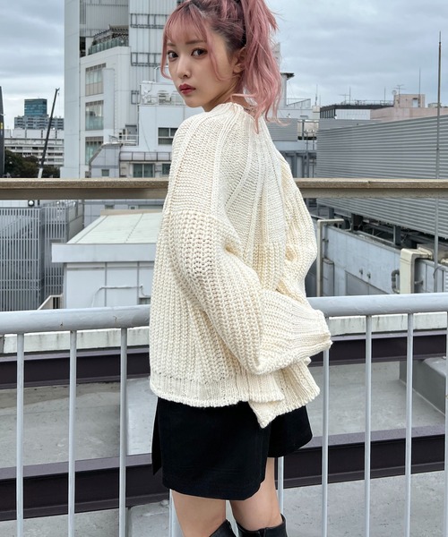 RASVOA（ラスボア）の「【WEB限定】ライン編みデザインニット（ニット/セーター・レディース・ブラック/アイボリー/モカ・FREE）」の8枚目の写真