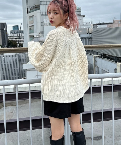 RASVOA（ラスボア）の「【WEB限定】ライン編みデザインニット（ニット/セーター・レディース・ブラック/アイボリー/モカ・FREE）」の9枚目の写真