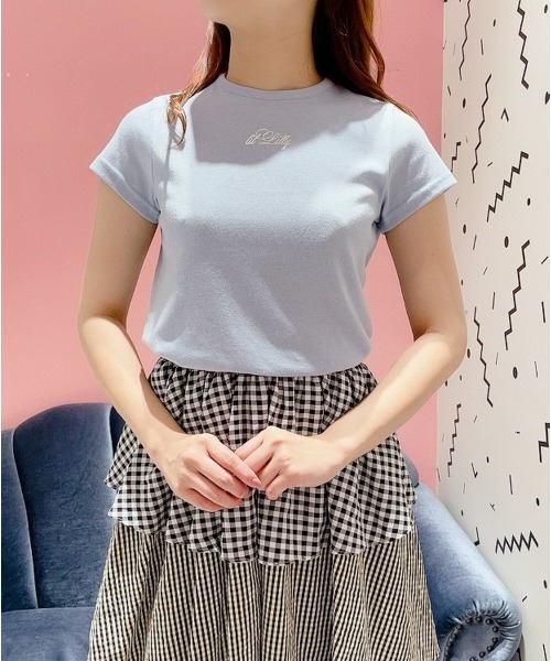 lilLilly（リルリリー）の「メタリックロゴTシャツ（Tシャツ/カットソー・レディース・ホワイト/ブラック/ピンク/ブルー・FREE）」の3枚目の写真