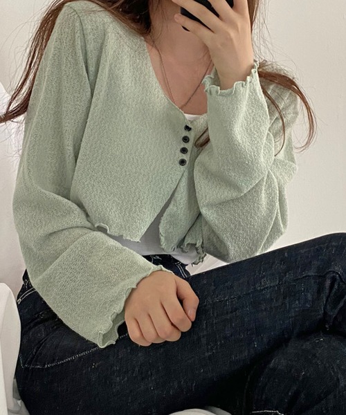 Girly Doll(ガーリードール)の「ショート丈 シアー長袖カーディガン(カーディガン/ボレロ・レディース・ベージュ/ブラック/グリーン・FREE)」の11枚目の写真