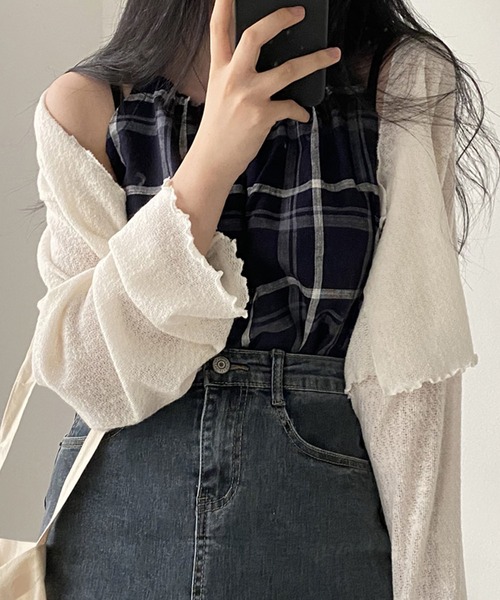 Girly Doll(ガーリードール)の「ショート丈 シアー長袖カーディガン(カーディガン/ボレロ・レディース・ベージュ/ブラック/グリーン・FREE)」の5枚目の写真