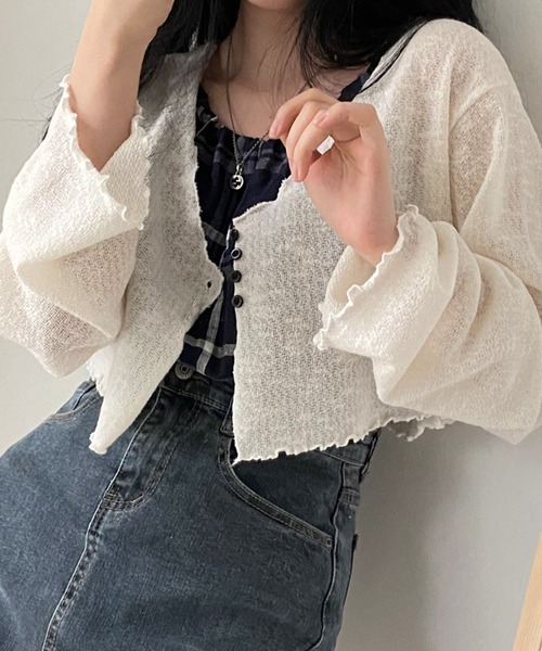 Girly Doll(ガーリードール)の「ショート丈 シアー長袖カーディガン(カーディガン/ボレロ・レディース・ベージュ/ブラック/グリーン・FREE)」の16枚目の写真