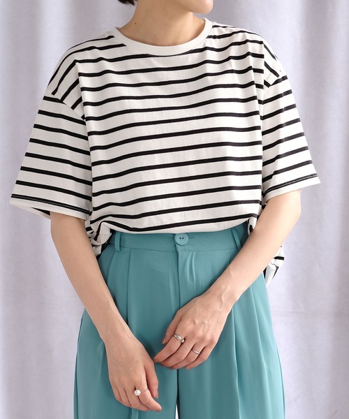 ＡＮＤＪ（アンドジェイ）の「サイドスリットボーダーTシャツ（Tシャツ/カットソー・レディース・ブラック/モカ/ネイビー・M）」の10枚目の写真