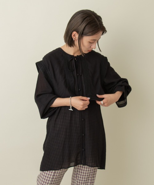 Kastane（カスタネ）の「刺繍フラップ付き３WAYブラウス（シャツ/ブラウス・レディース・ブラック/オフホワイト・FREE）」の21枚目の写真