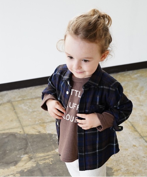 quoti use fith（クゥオティ　ユース　フィス）の「ネルチェック 長袖 シャツ（シャツ/ブラウス・キッズ・ネイビー/アイボリー・80/90/100/110/120/130）」の2枚目の写真
